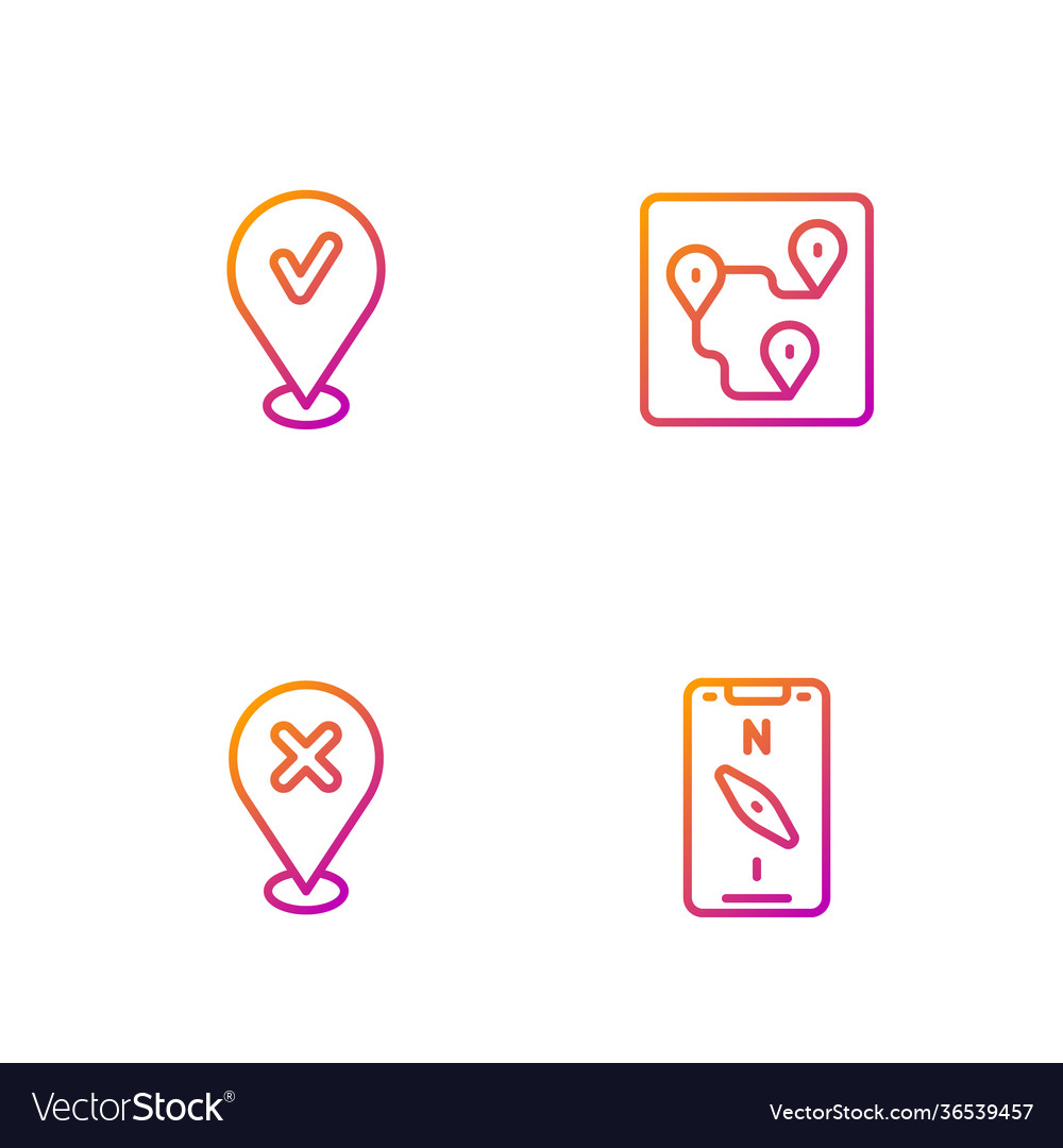 Set line compass on mobile location with cross Vector Image Set line compass on mobile location with cross