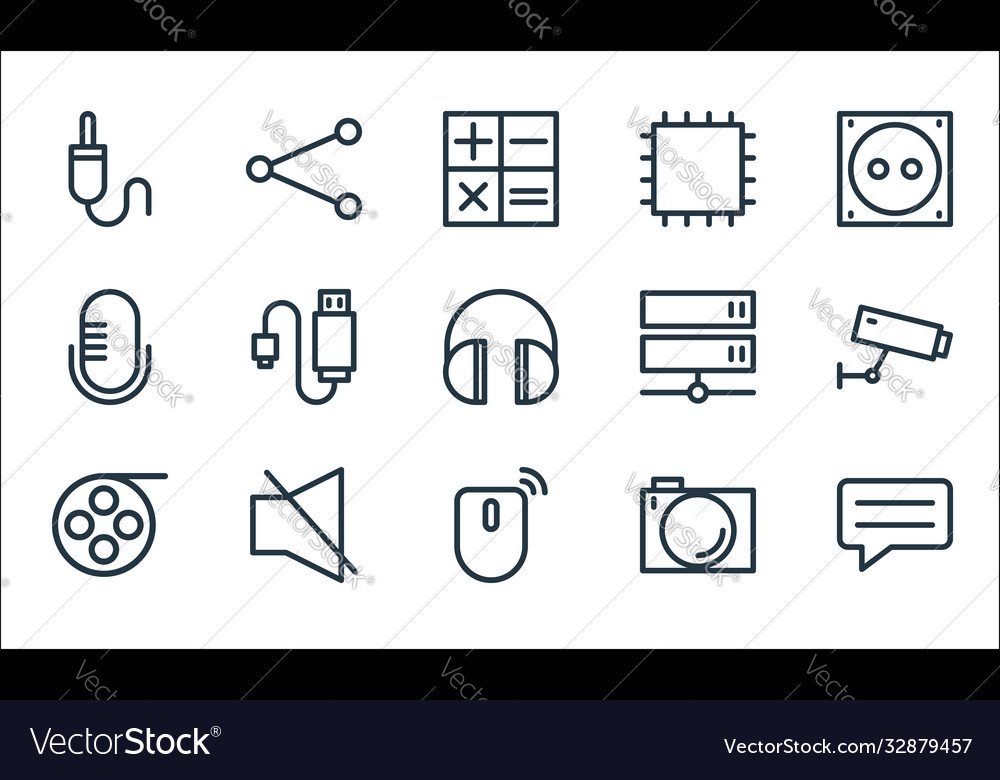 Technology line icons linear set quality vector image Technology line icons linear set quality