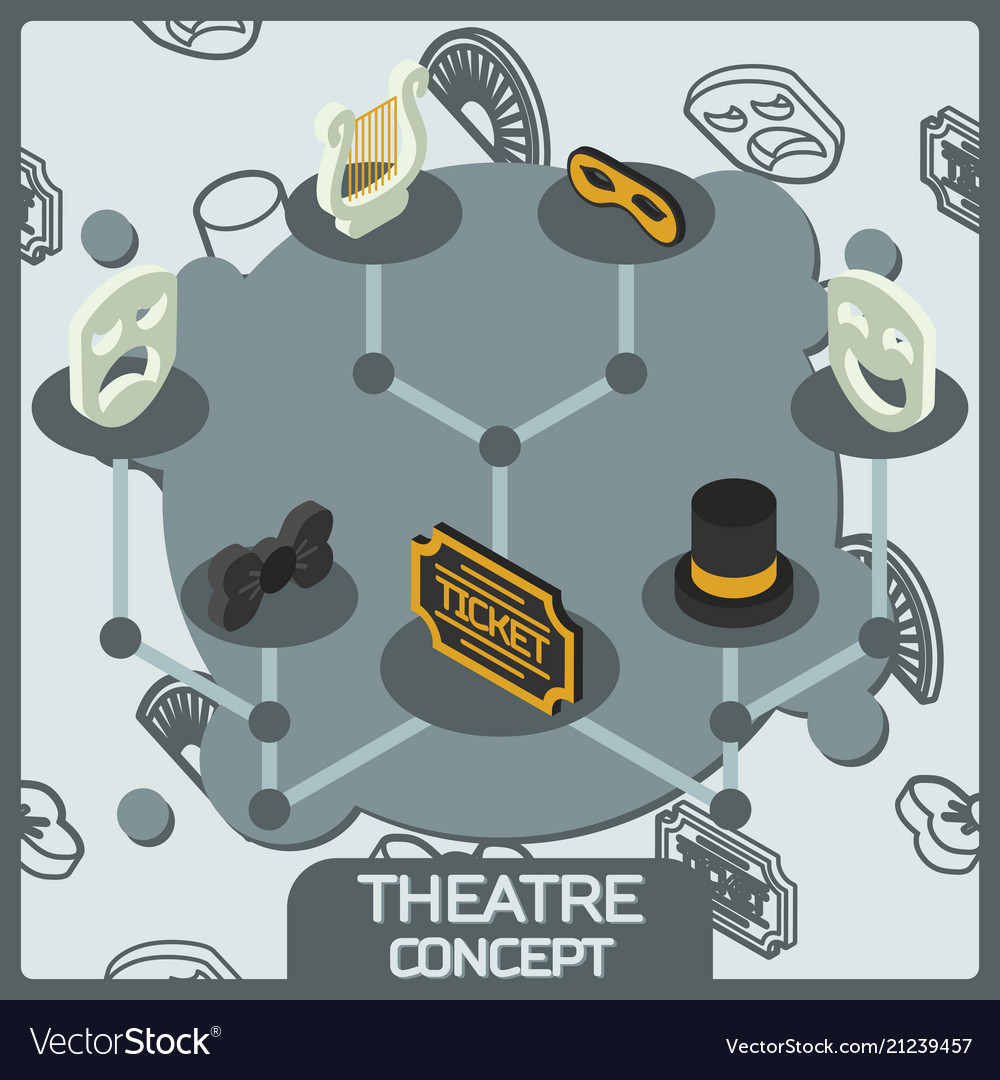 Theatre color concept isometric icons Royalty Free Vector