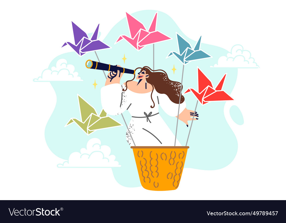 Woman fantasizes about traveling world and having Vector Image