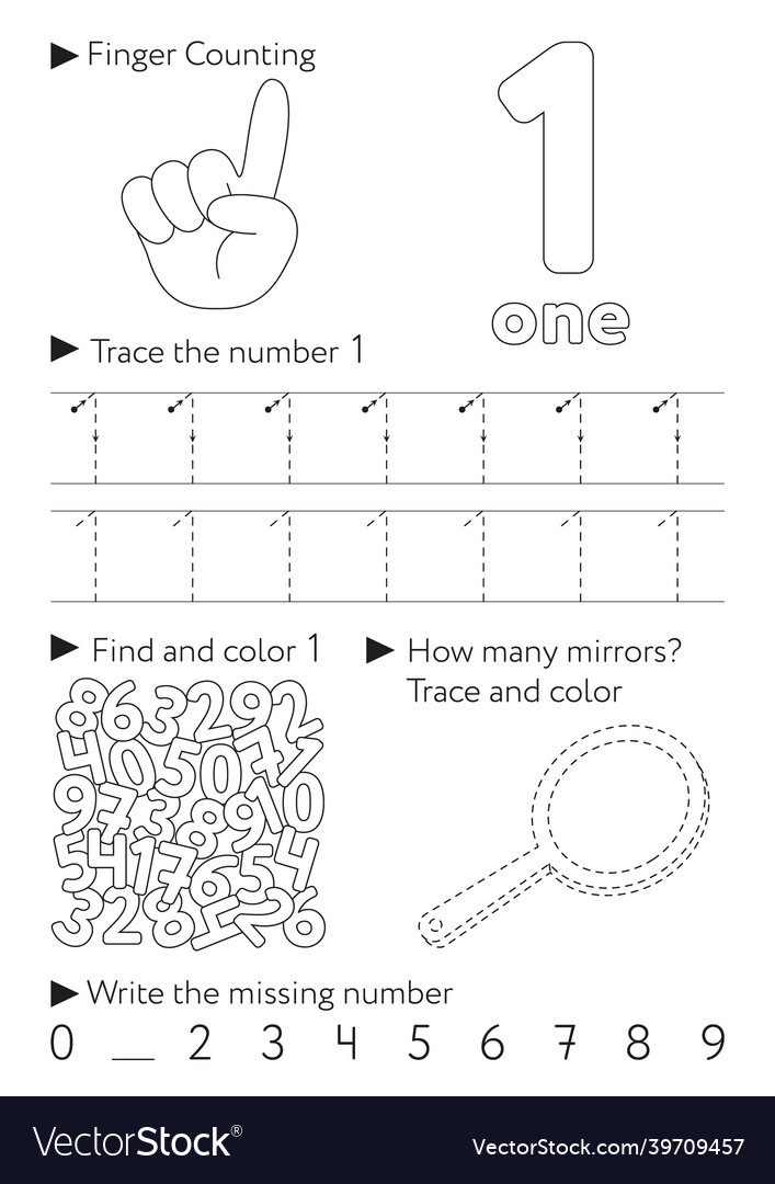 Worksheets for learning numbers learning Vector Image