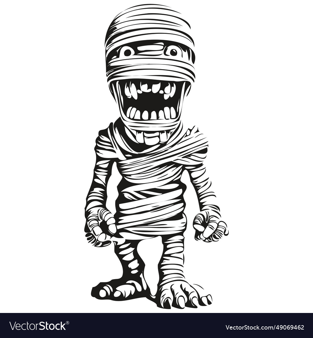 Antique hand-drawn mummy in black and white Vector Image