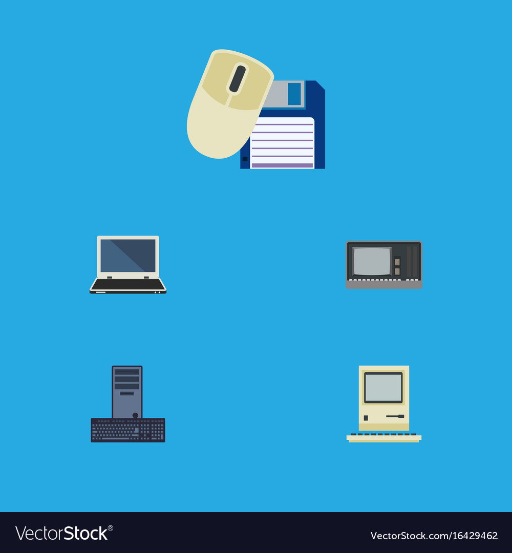 Flat icon computer set of computing