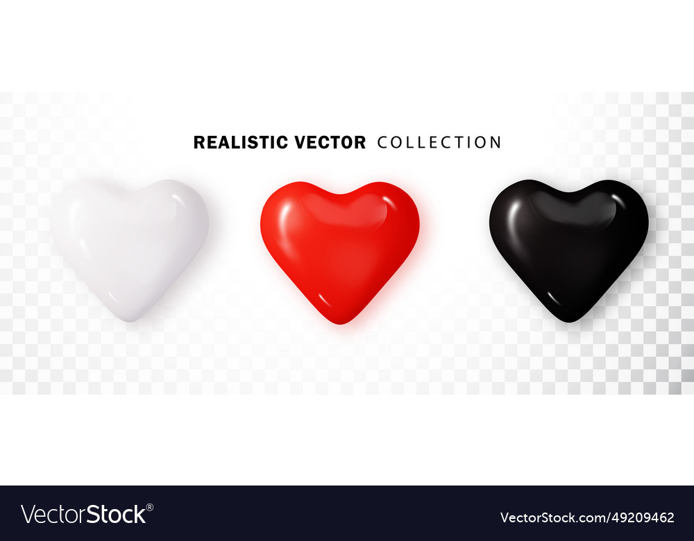 Hearts 3d realistic set black red white glossy