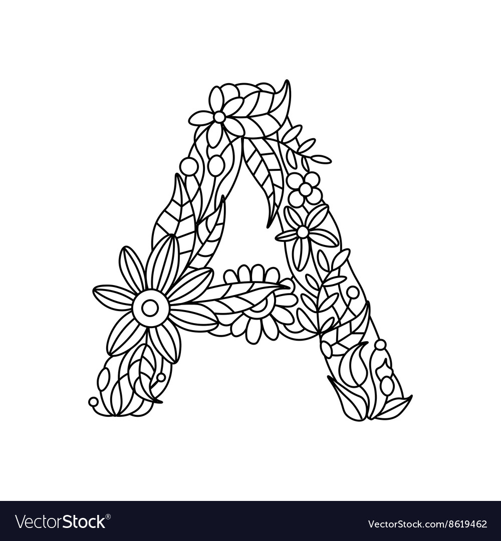 Letter a coloring book for adults Royalty Free Vector Image