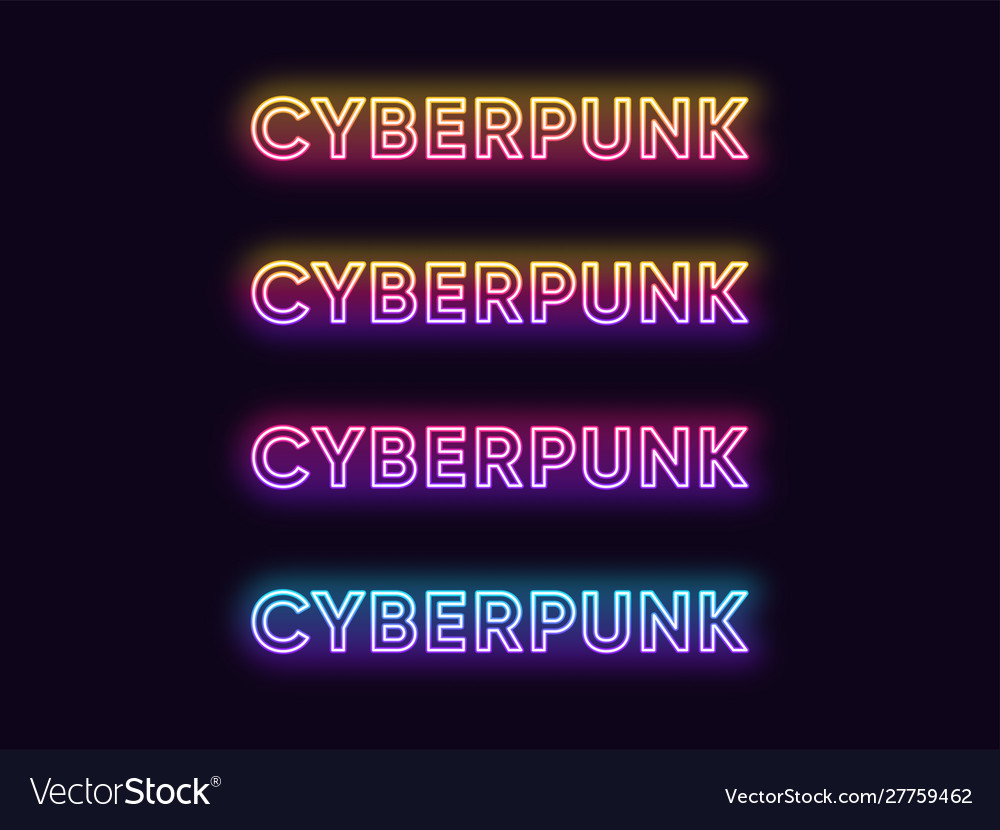 Neon cyberpunk text in different vertical vector image Neon cyberpunk text in different vertical