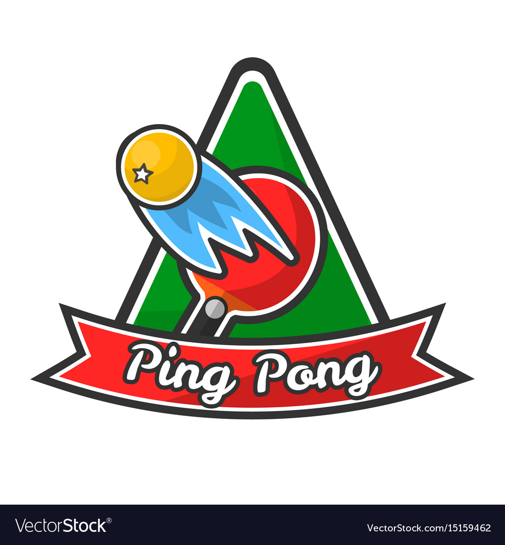 Ping pong logotype with red racket and yellow ball