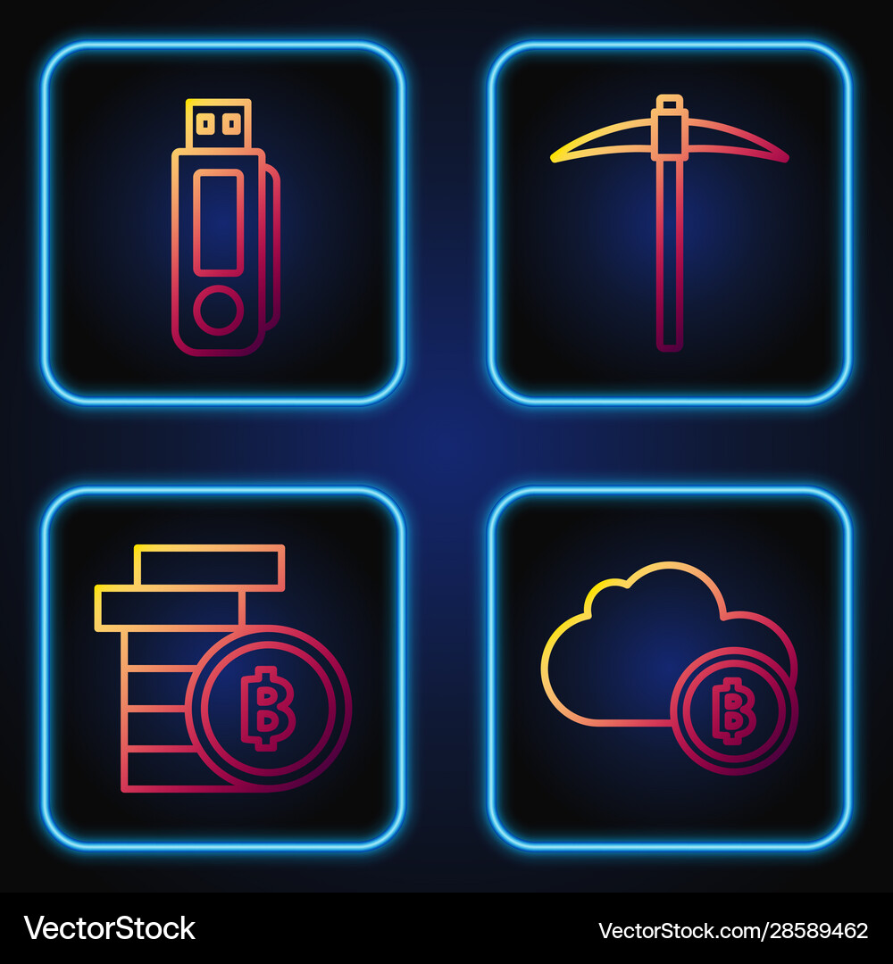 Set line cryptocurrency cloud mining Royalty Free Vector