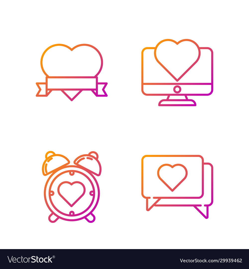 Set line like and heart in center alarm vector image Set line like and heart in center alarm