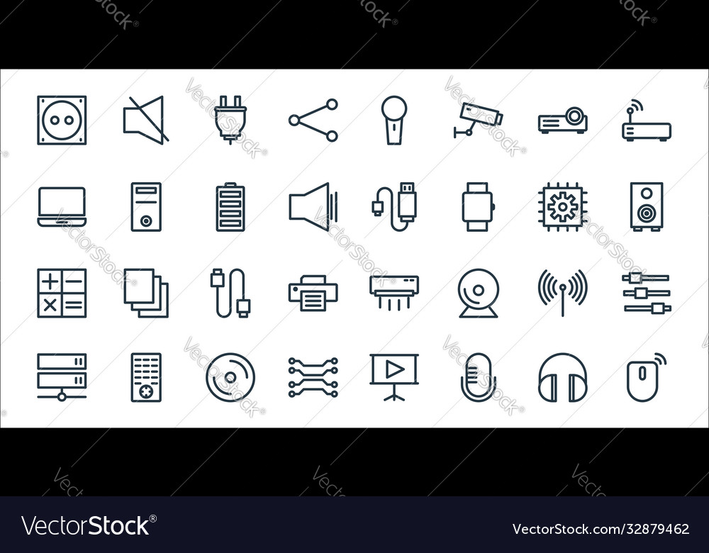 Technology line icons linear set quality vector image Technology line icons linear set quality