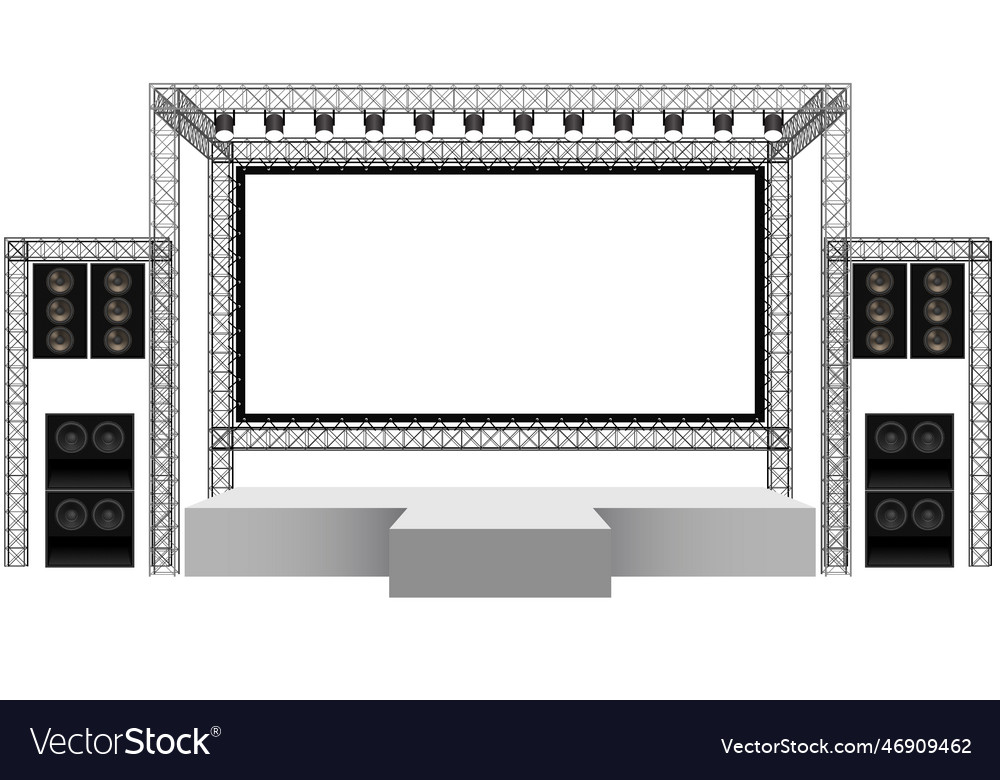 White stage and speaker with backdrop on the truss