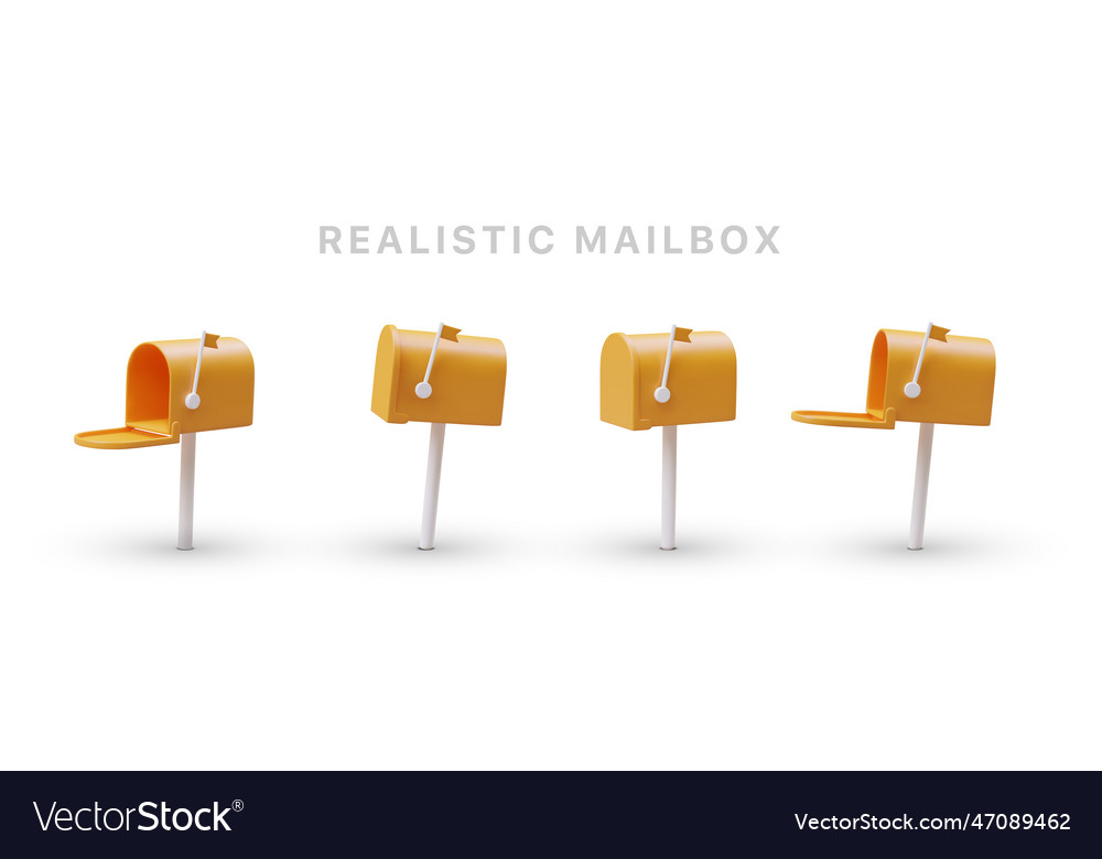 Yellow realistic mailboxes with raised flag 3d Vector Image