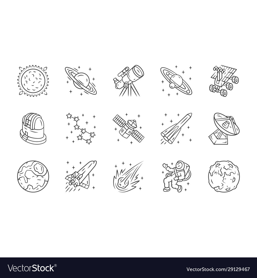 Astronomy linear icons set space exploration vector image Astronomy linear icons set space exploration
