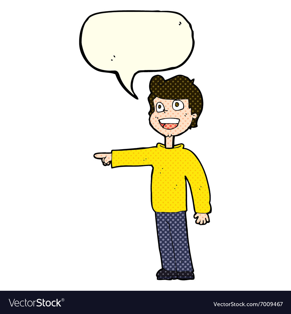 Cartoon man pointing and laughing with speech Vector Image