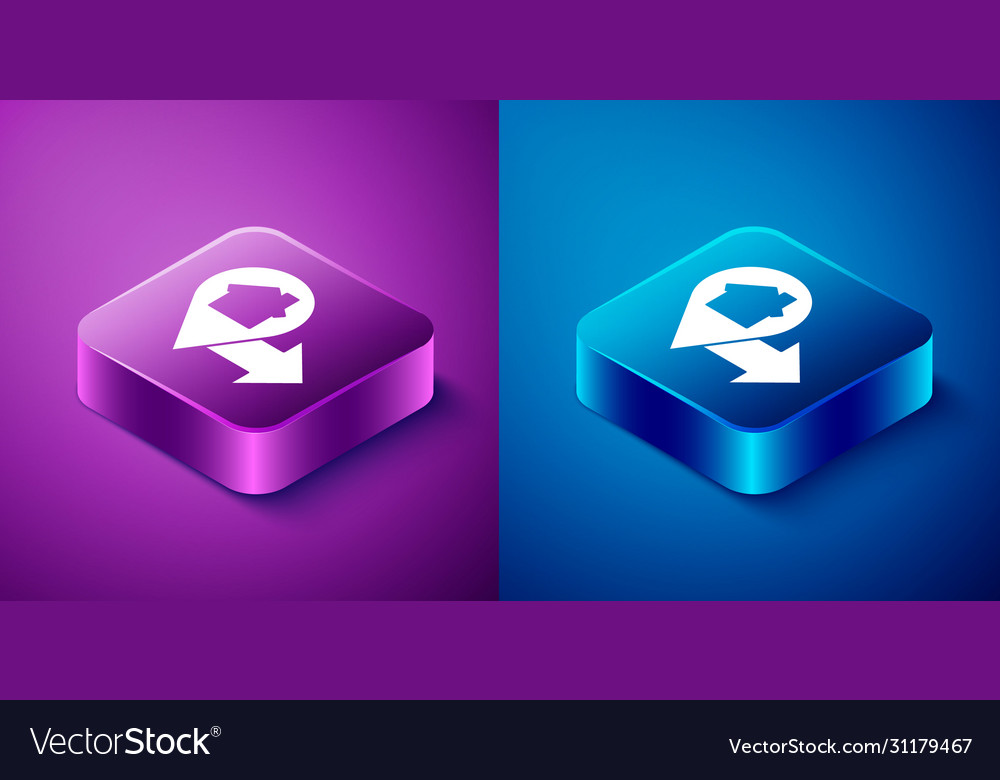 Isometric map pointer with house icon isolated