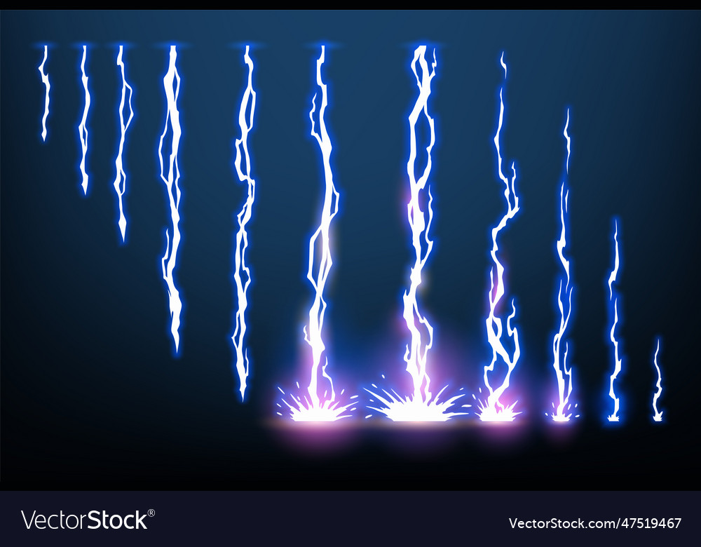 Lightning animation set with sparks electricity Vector Image