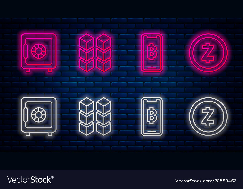 Set line blockchain technology phone mobile