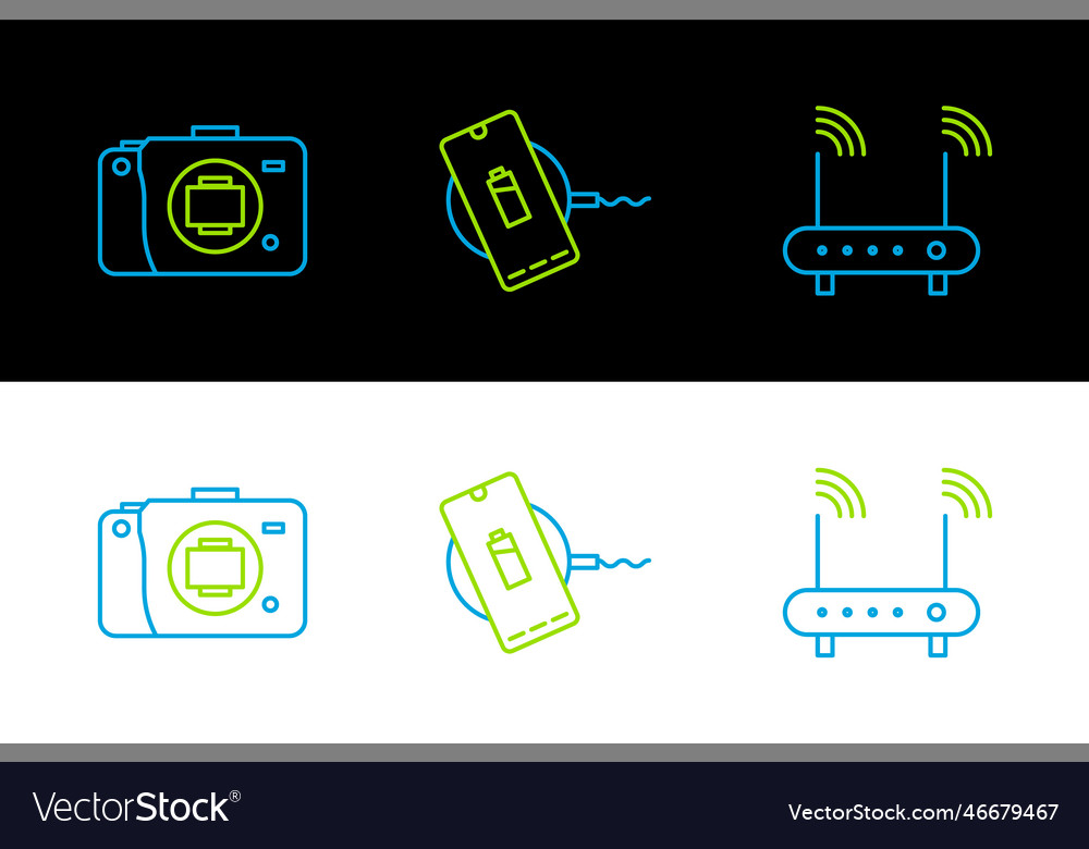 Set line router and wi-fi signal mirrorless vector image Set line router and wi-fi signal mirrorless