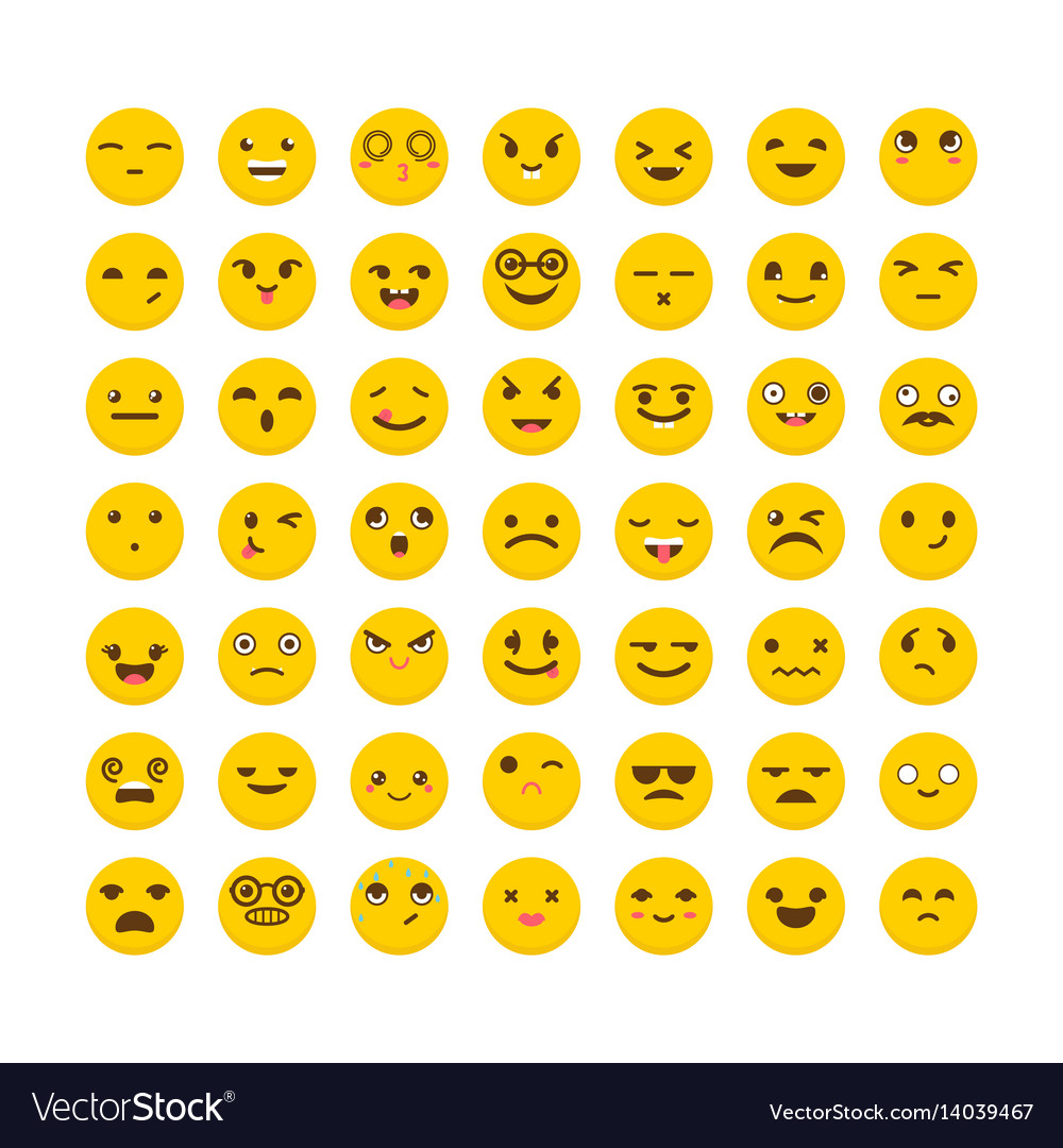 Set of emoticons cute emoji icons flat design