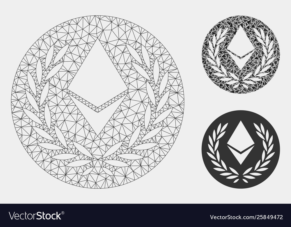 Ethereum laurel coin mesh wire frame model vector image Ethereum laurel coin mesh wire frame model