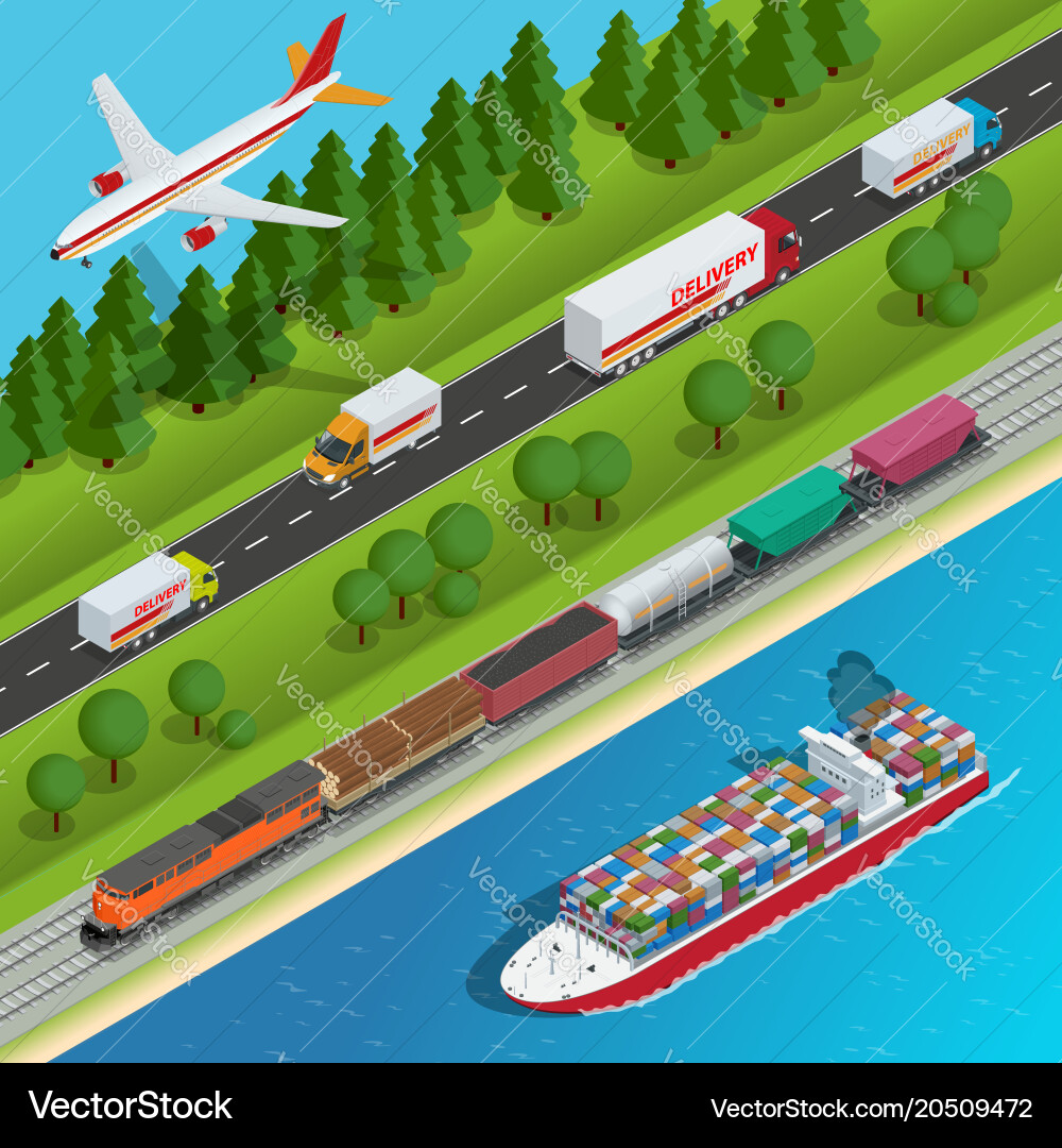 Global logistics network flat isometric Royalty Free Vector