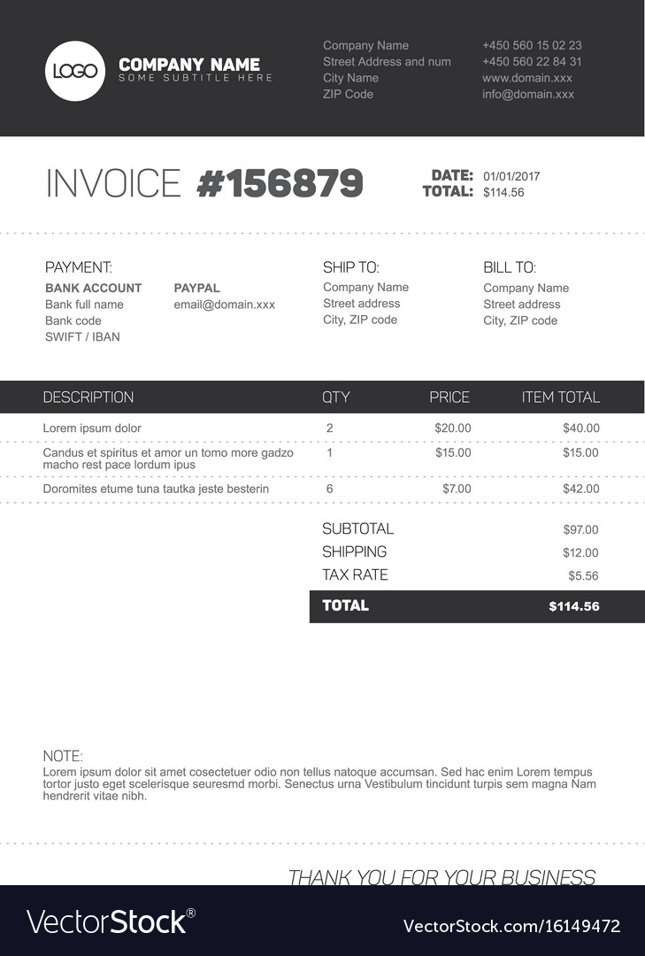 Invoice template - black and white version Vector Image Inside Black Invoice Template