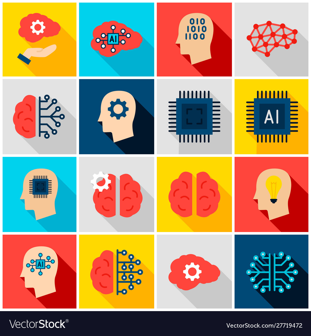 Machine learning colorful icons vector image Machine learning colorful icons
