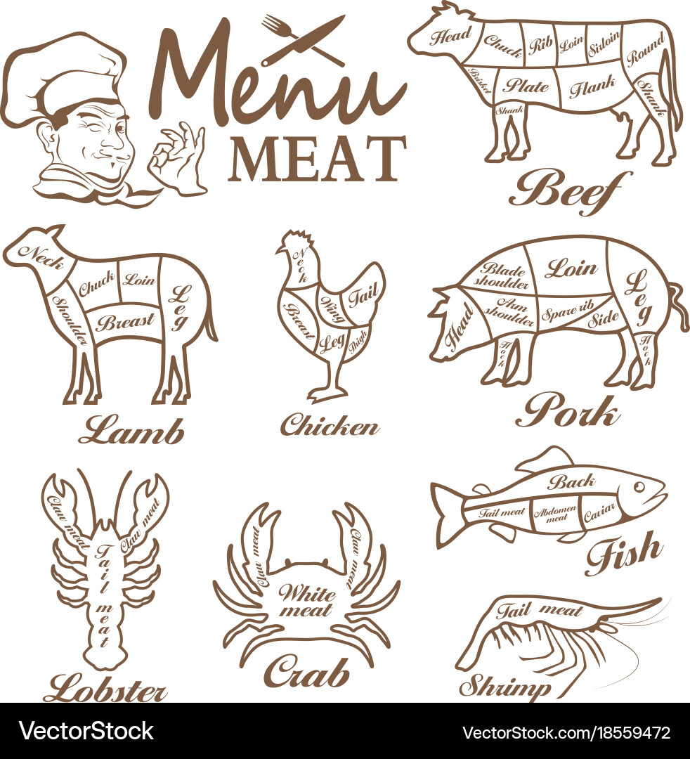 Meat menu set butcher shop labels Royalty Free Vector Image