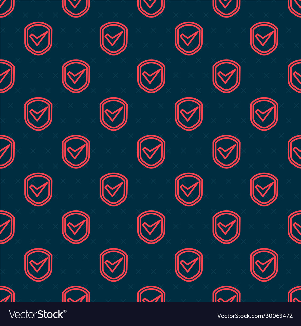 Red line shield with check mark icon isolated vector image Red line shield with check mark icon isolated