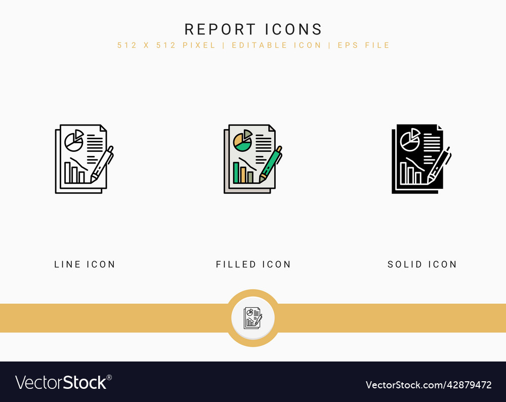 Report icons set with solid icon line style Vector Image