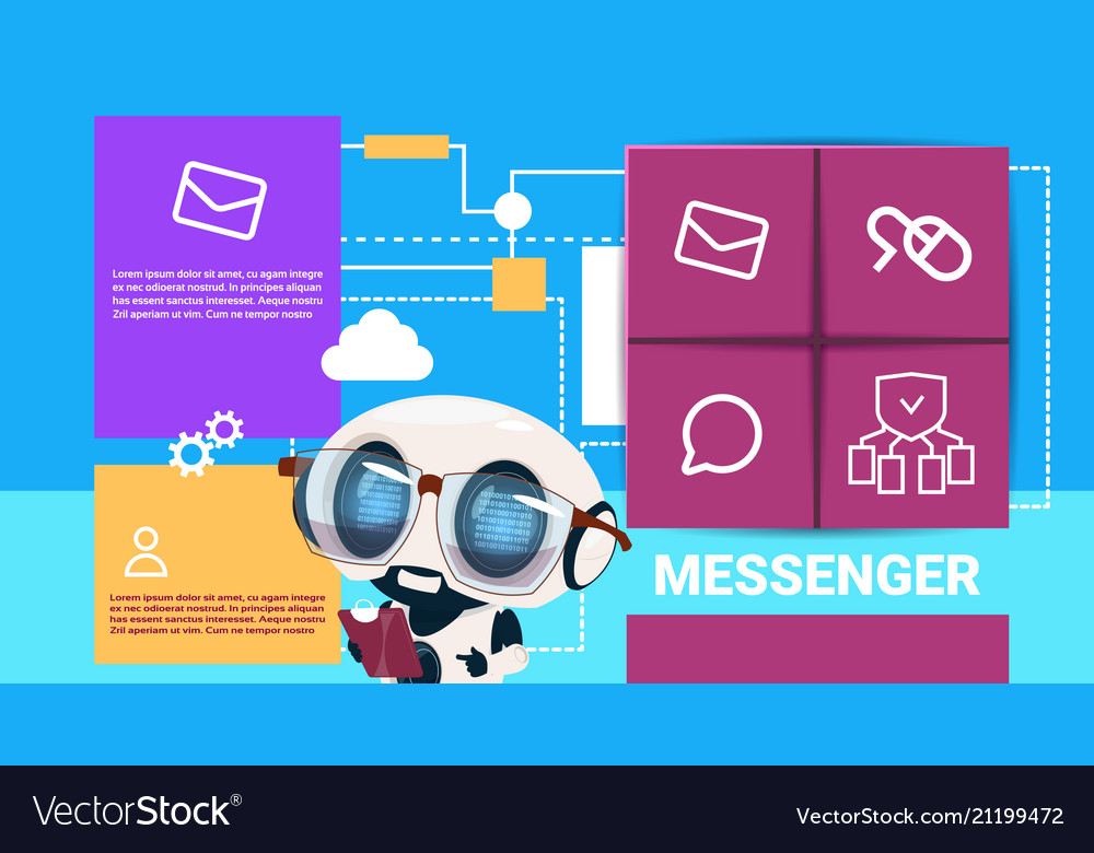 Robot with tablet messenger application