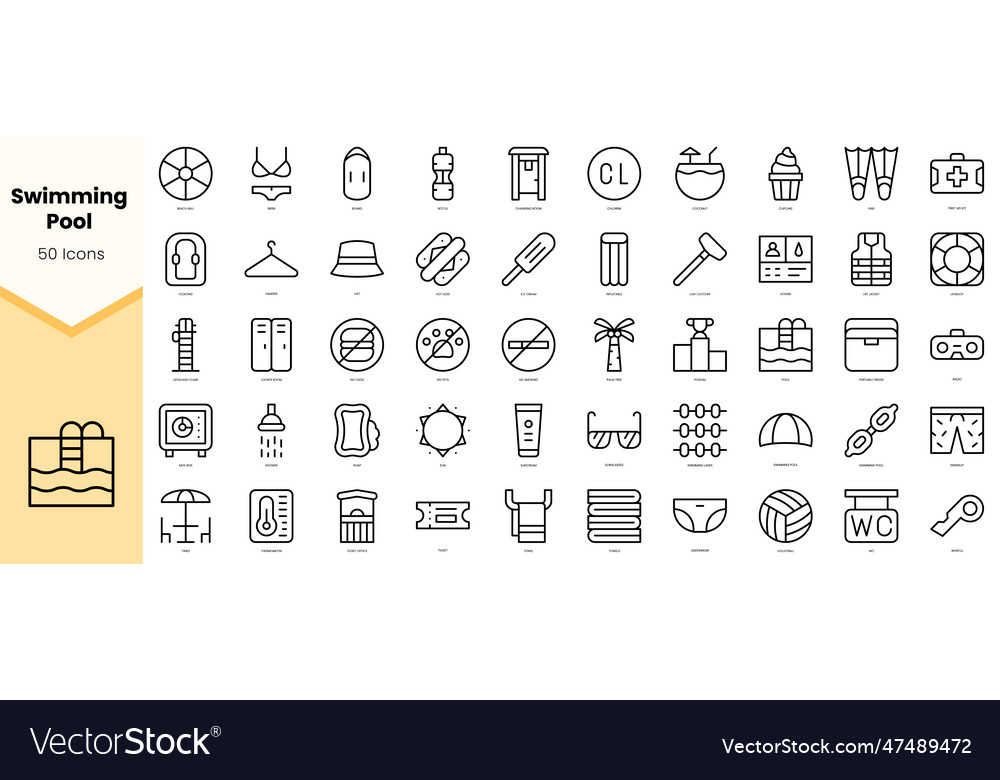 Set of swimming pool icons simple line art style