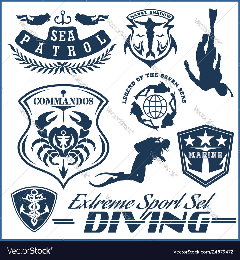 Set scuba diving club and school design vector image Set scuba diving club and school design