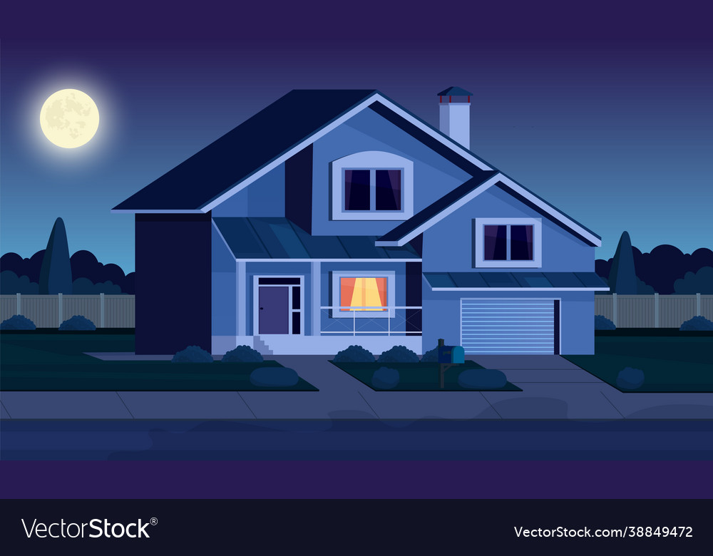 Street in suburb district with residential house vector image Street in suburb district with residential house