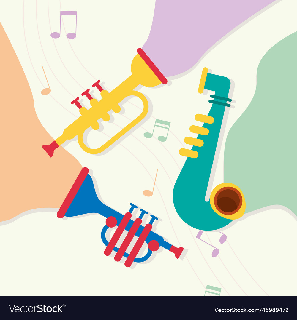 Trumpets and saxophone instruments Royalty Free Vector Image