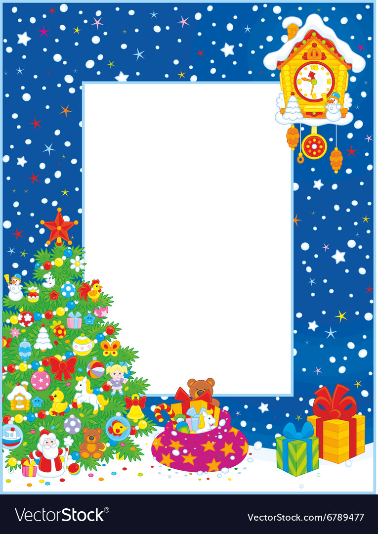 Christmas Border with Tree and Clock