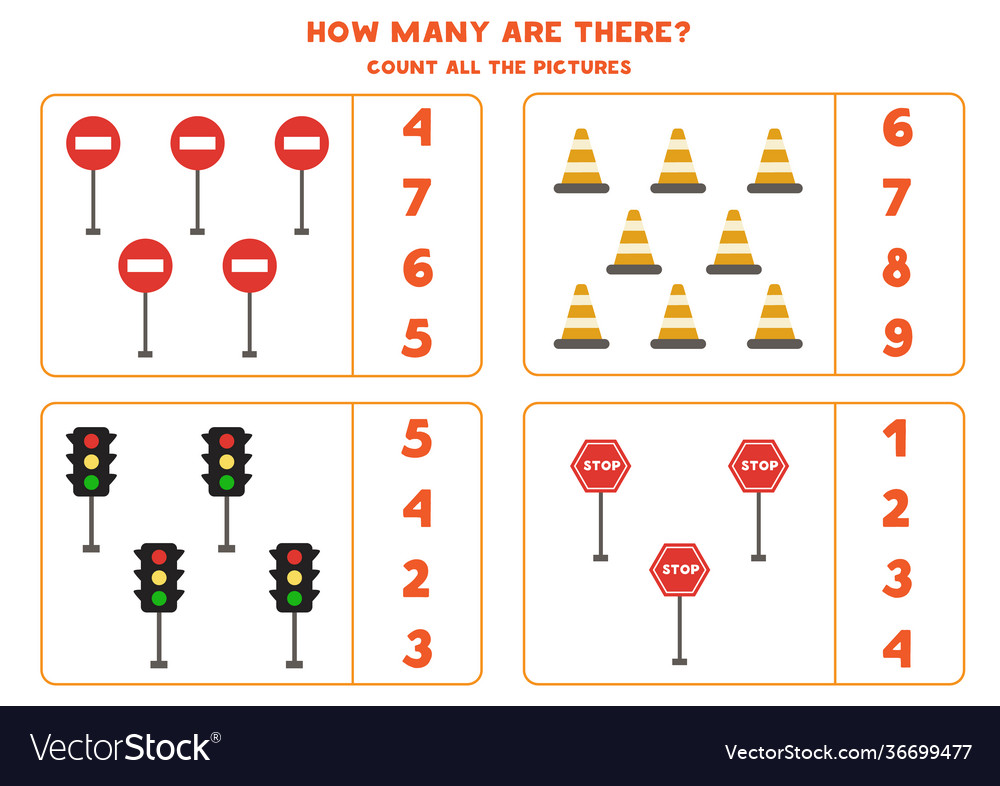 Counting game with traffic lights and signs math