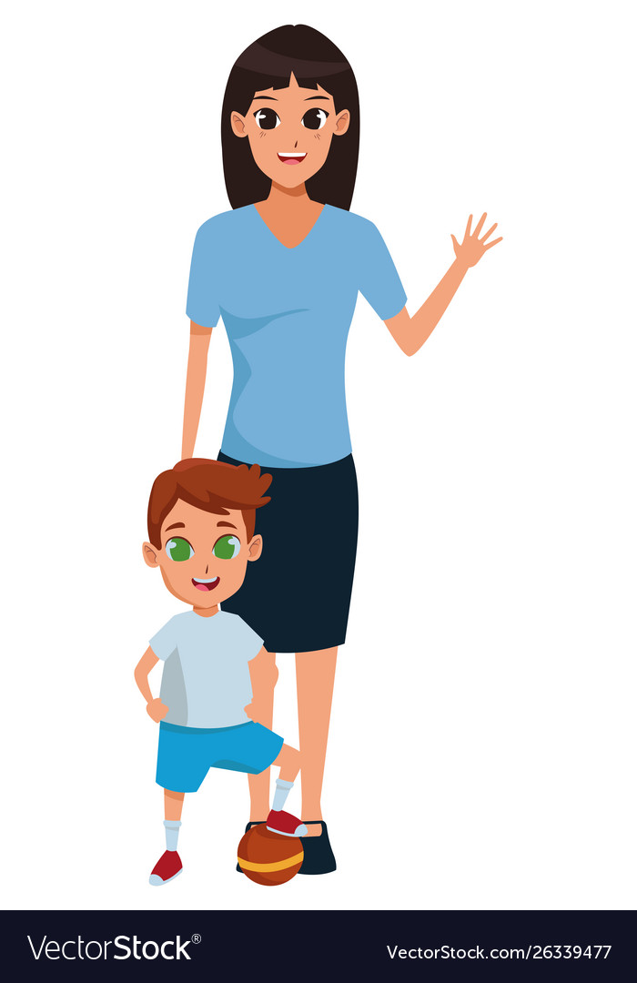 Family single mother with children cartoon Vector Image