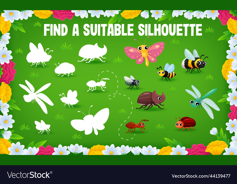 Find a correct shadow of cartoon insect characters Find a correct shadow of cartoon insect characters