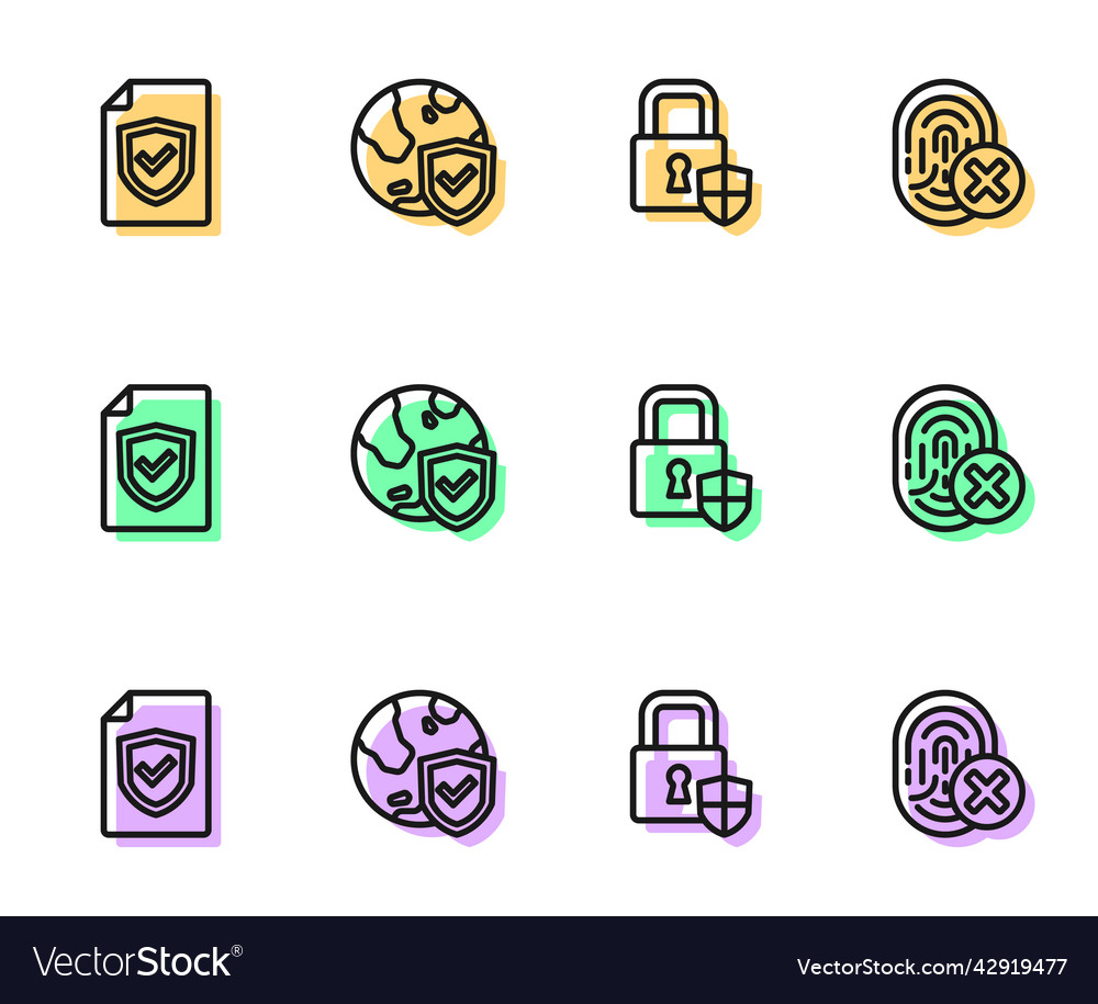 Set line shield security with lock contract vector image Set line shield security with lock contract