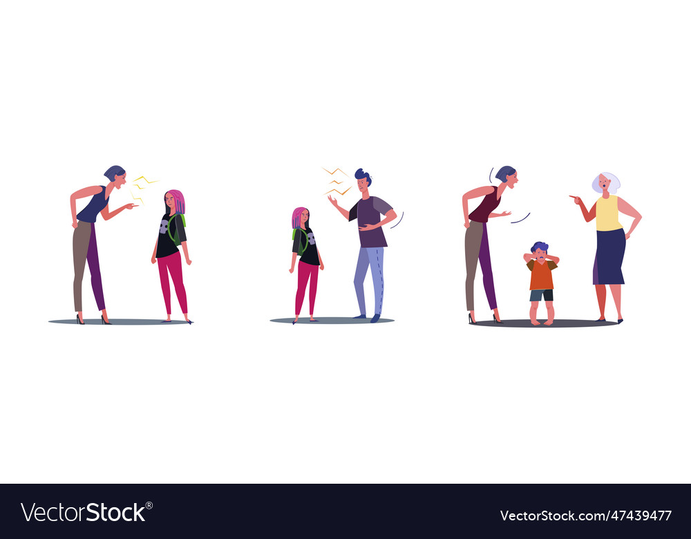 Set of families quarrelling Royalty Free Vector Image