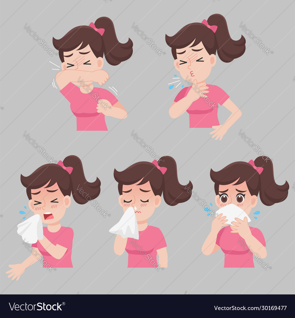 Set woman with different diseases symptoms