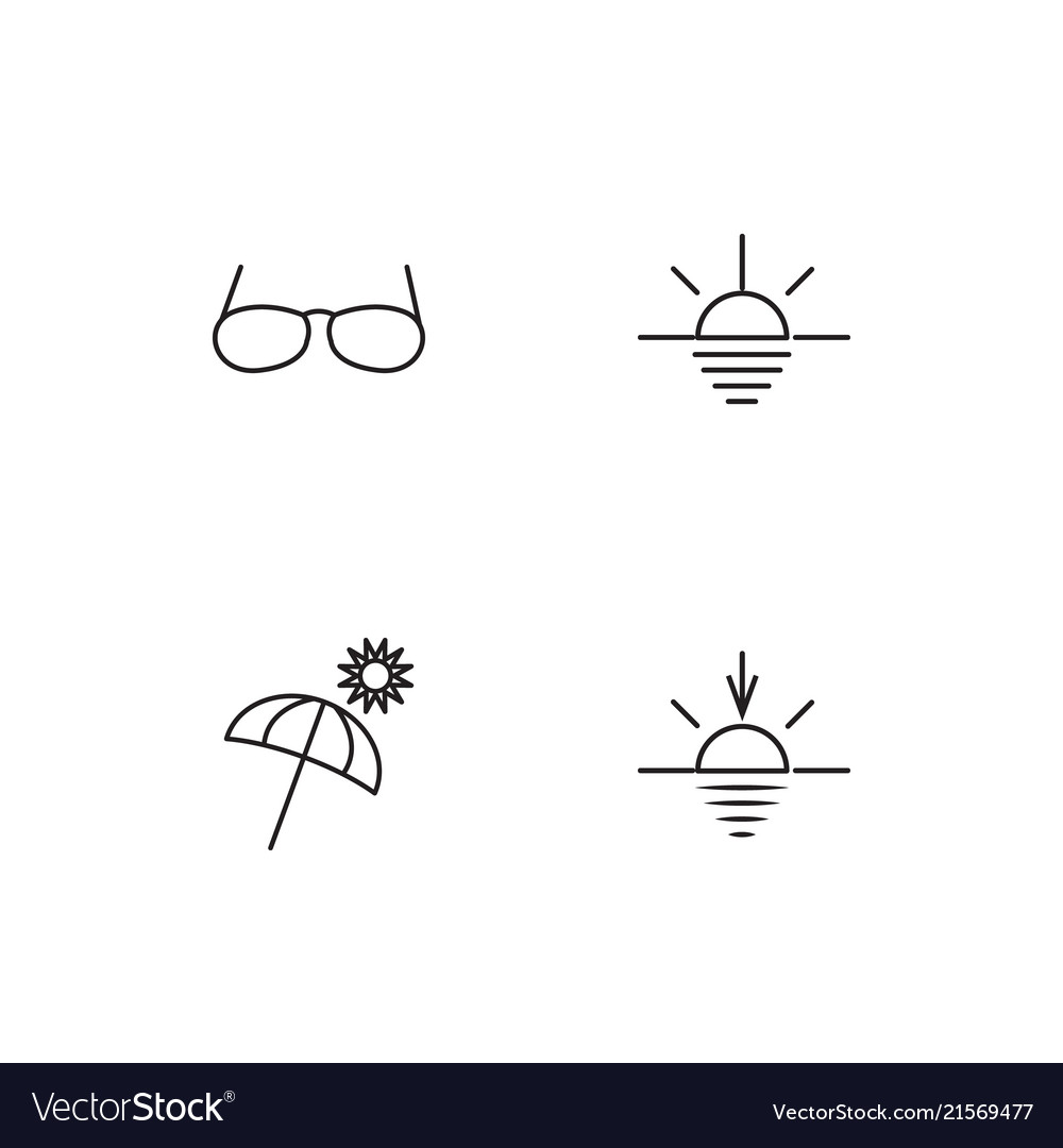 Summer linear icons set simple outline