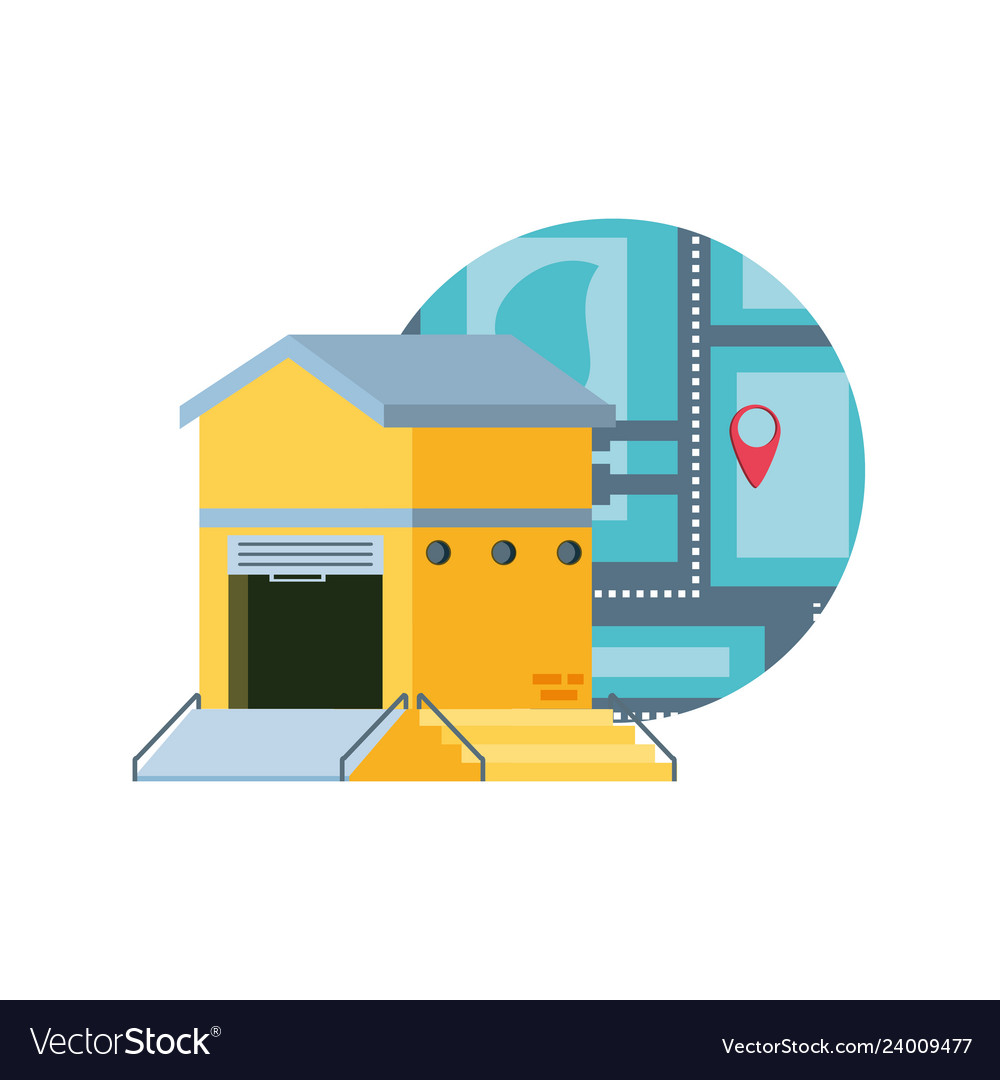 Warehouse building with map guide