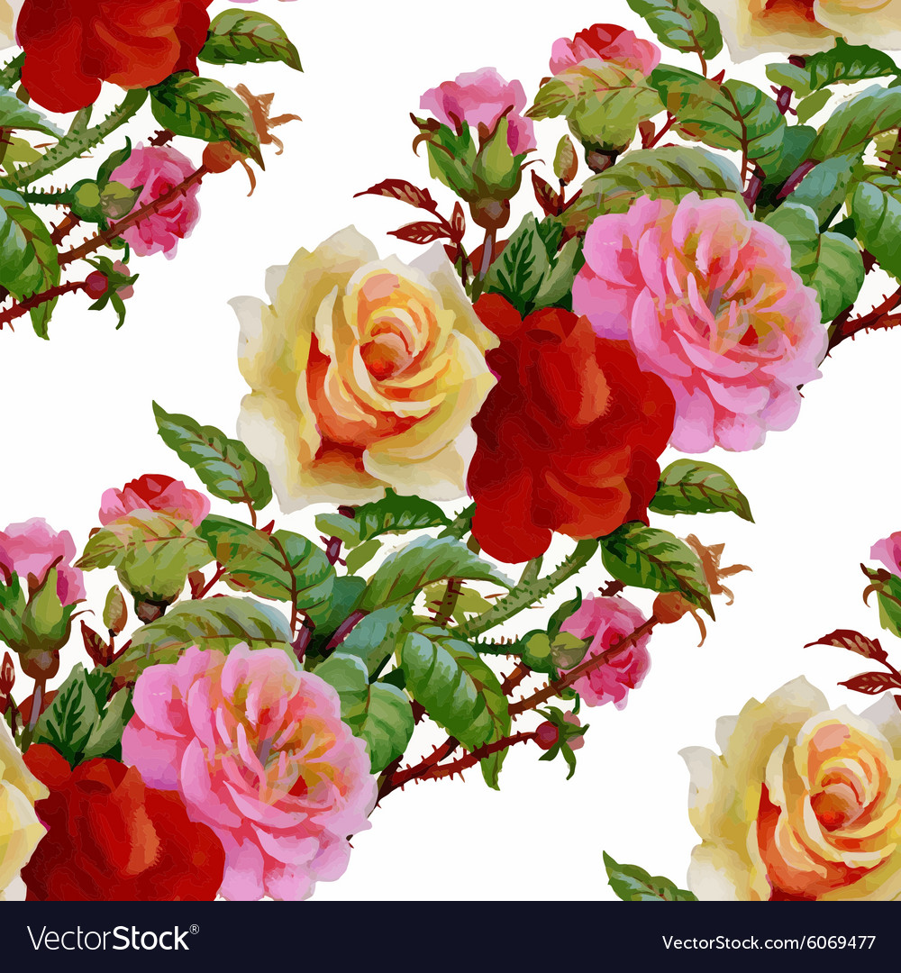 Watercolor seamless pattern with roses background
