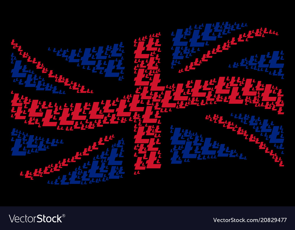 Waving great britain flag mosaic of litecoin items