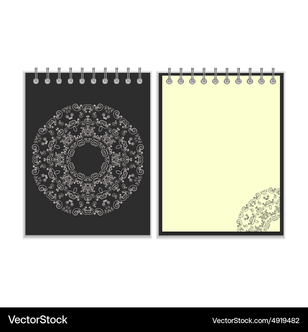 Black cover notebook with round ornate pattern Vector Image