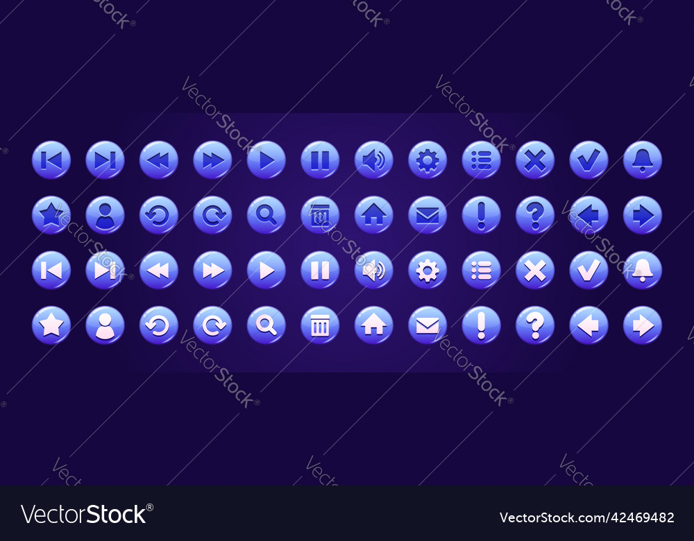 Blue circle buttons with icons for website or game