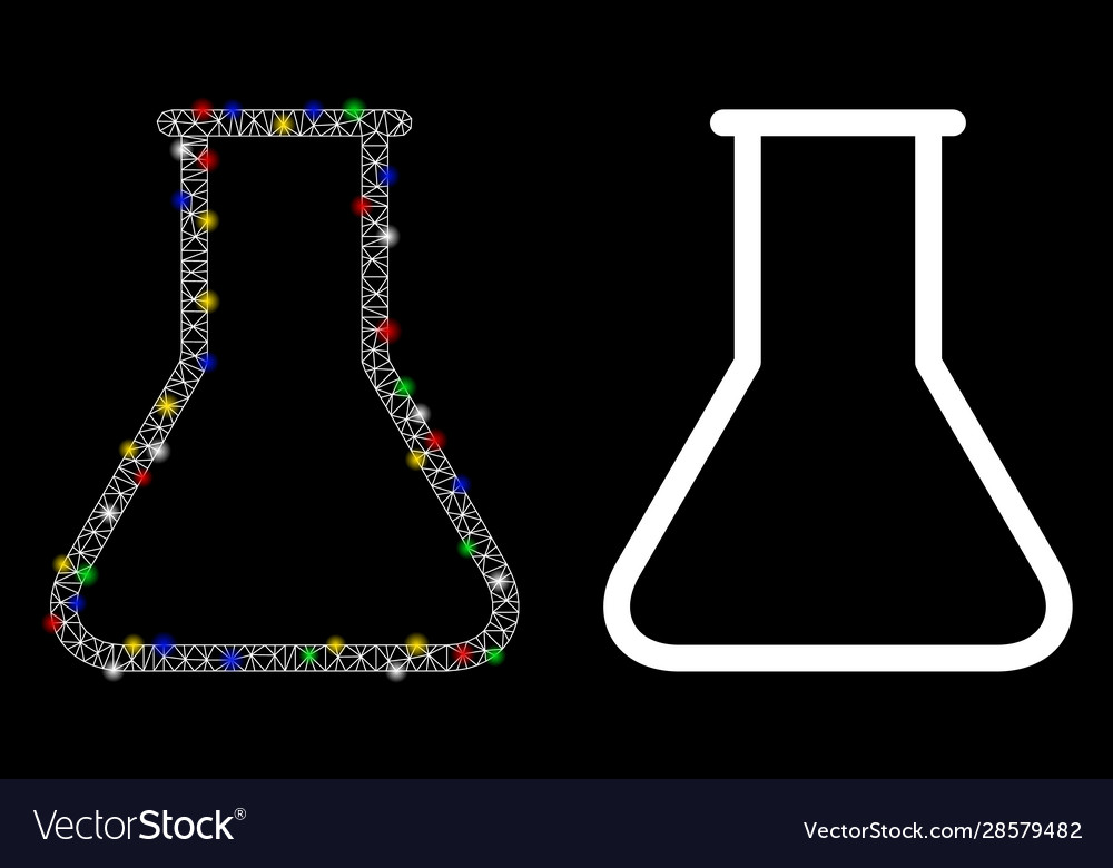 Bright mesh wire frame empty flask icon with flash