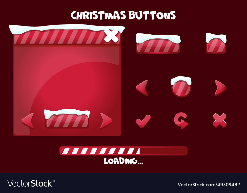 Cartoon set game ui buttons for christmas in red vector image Cartoon set game ui buttons for christmas in red